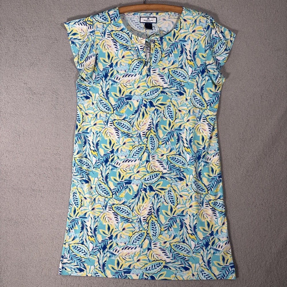 Island Collection Stella Parker Blue Tropical Leaf‎ Keyhole Shift Dress Womens M
